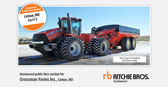 Ad for Linton, North Dakota Ritchie Bros. sale.